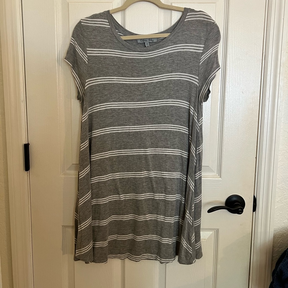 Grey and White Striped Tunic/ Short Shift Dress